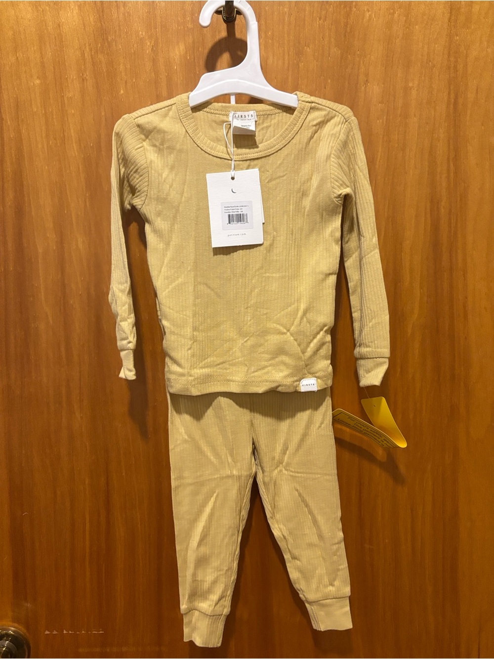 Petit Lem Cream Ribbed Kids Pajama Set